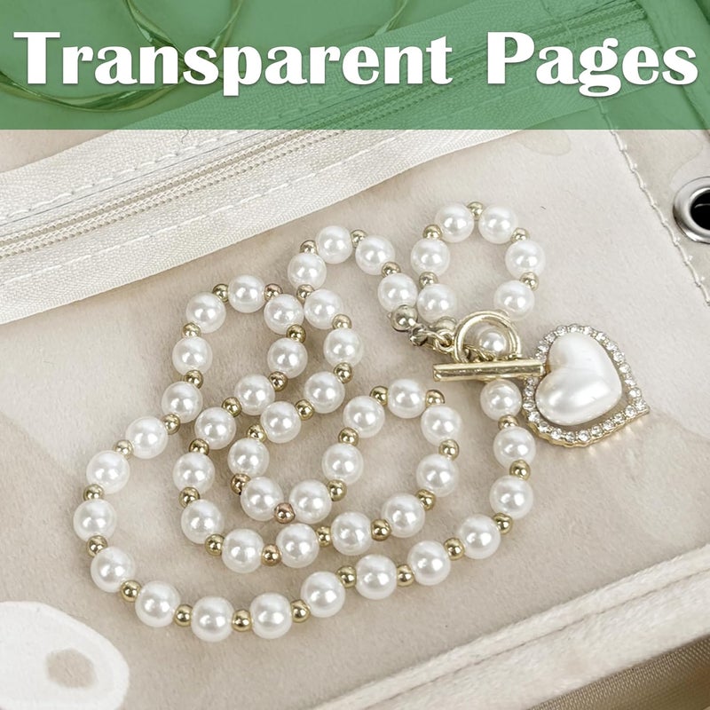 LingLingo Travel Jewelry Organizer Case, Jewelry Bags Jewelry Storage Book Binder with Clear Zipper Velvet Pouch for Traveling,Earrings, Rings, Necklace, Bracelet (Inner Pages,Beige,3 PCS) - Image 4